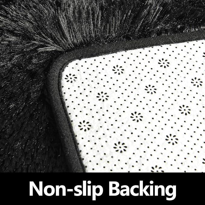 Black Round Rug for Bedroom, Super Fluffy Circle Rugs for Baby Nursery, 5'X5' Feet Furry Carpet for Children Kids Room, Cute Soft Shaggy Rug for Girls Home Decor, Fuzzy Plush Carpets for Dorm - LeafyLoom
