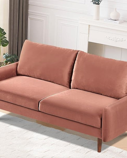 US Pride Furniture Kent Modern Velvet Sofa, Comfortable 3 Seater Couch for Living Rooms and Small Spaces, Ideal Studio Apartment Furniture with Sleek Design, Rose - LeafyLoom