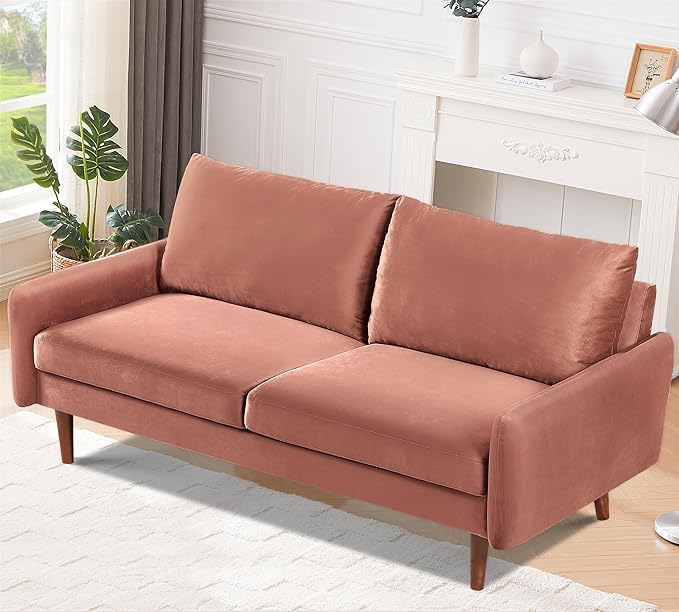 US Pride Furniture Kent Modern Velvet Sofa, Comfortable 3 Seater Couch for Living Rooms and Small Spaces, Ideal Studio Apartment Furniture with Sleek Design, Rose - LeafyLoom
