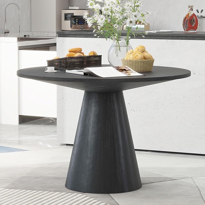 Retro Round Minimalist Elegant 4 Peoples, Rubber Wood, Exquisite Workmanship and Full Assembly Required, for Kitchen, Room, 1 Piece Dining Table Set, Black 18 - LeafyLoom