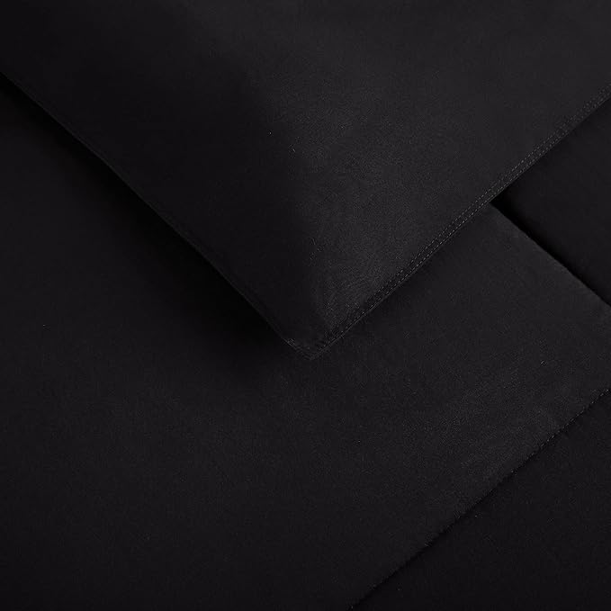 SERTA Simply Clean Ultra Soft Hypoallergenic Solid 3 Piece Comforter Set, Full/Queen, Black - LeafyLoom