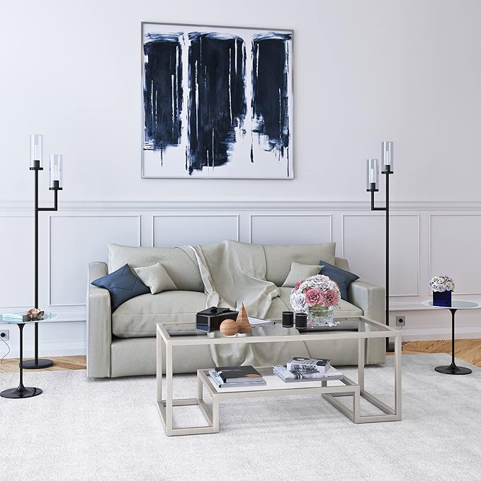 Henn&Hart 45" Wide Rectangular Coffee Table in Satin Nickel, Modern coffee tables for living room, studio apartment essentials - LeafyLoom