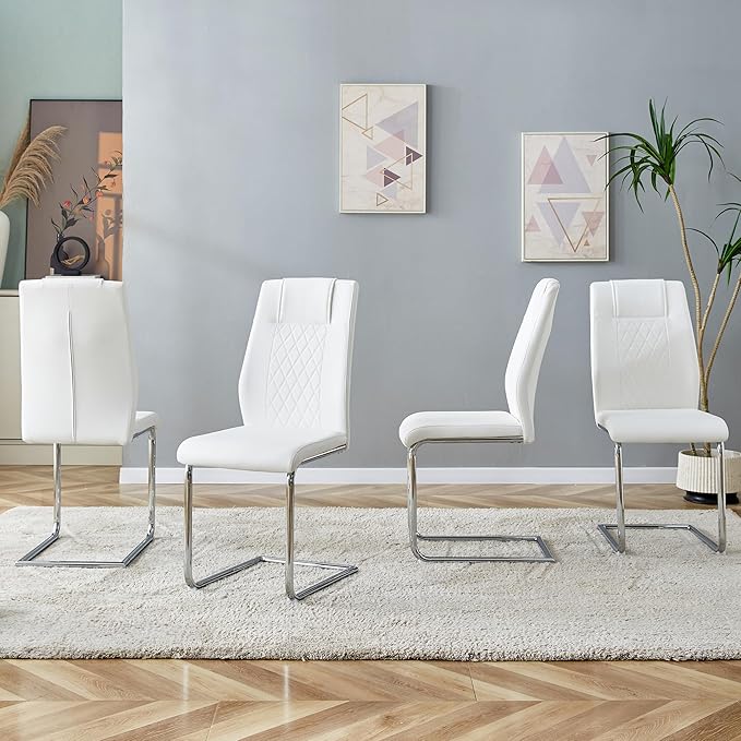 NicBex Haerin-SD-00311-LWJ Dining Chairs, 16"x19"x38", White and Silver - LeafyLoom