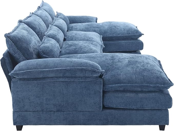 6 Seater Overstuffed Modular Sectional Sofa Cloud Couch with Double Chaise Lounge, U Shaped Chenille Upholstered Leisure Sofa&Couches with Memory Foam and Waist Pillows for Living Room Office - LeafyLoom