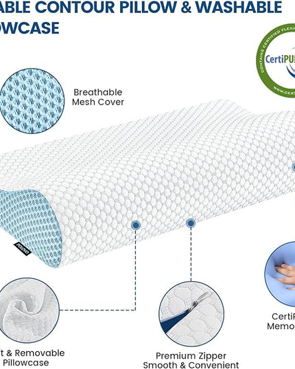Neck Pillow Contour Memory Foam Pillows for Pain Relief Bed Pillow for Sleeping, Ergonomic Pillow for Neck and Shoulder Pain, Orthopedic Cervical Pillow for Side Back Stomach Sleeper - LeafyLoom