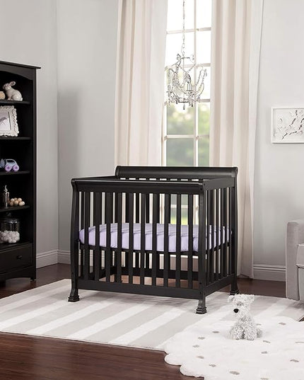 DaVinci Kalani 4-in-1 Convertible Mini Crib in Ebony | Greenguard Gold Certified - LeafyLoom