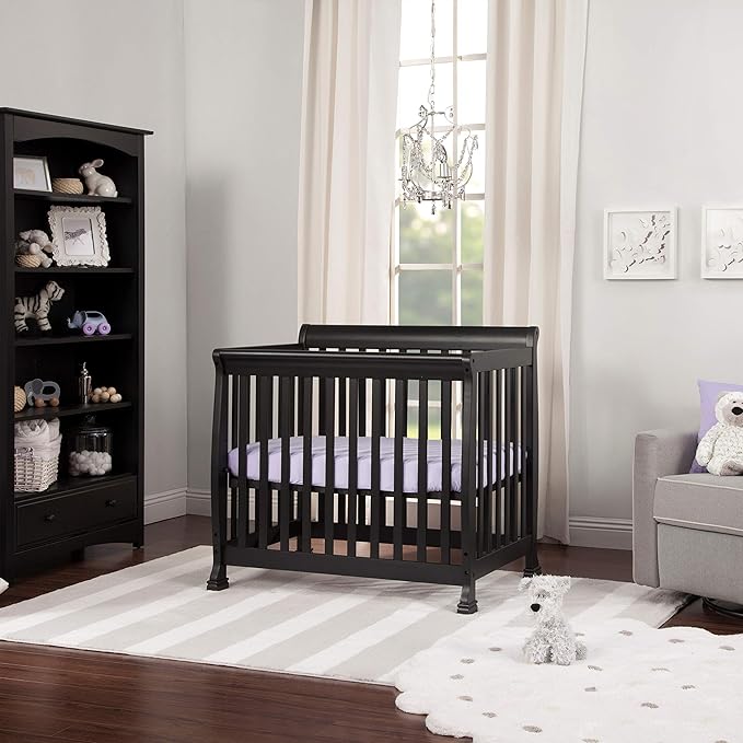DaVinci Kalani 4-in-1 Convertible Mini Crib in Ebony | Greenguard Gold Certified - LeafyLoom