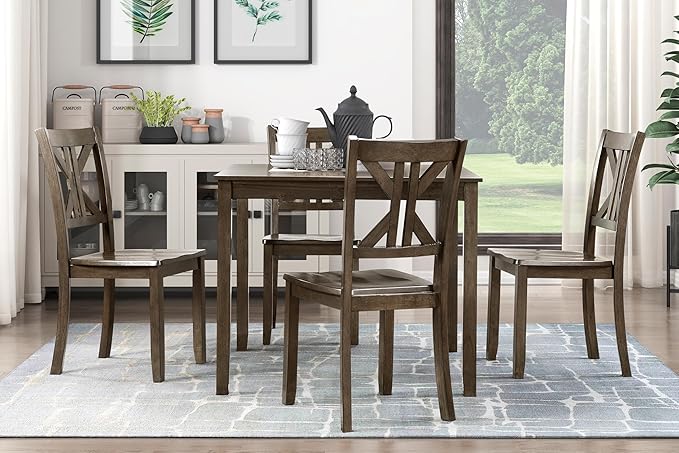 NicBex Dining Table Set for 4 Kitchen & Dining Room Tables 5Pc Dining Set Table and 4 Side Chairs X-Back Design Kitchen Dining Furniture Wooden Transitional Breakfast, Brown Mix - LeafyLoom