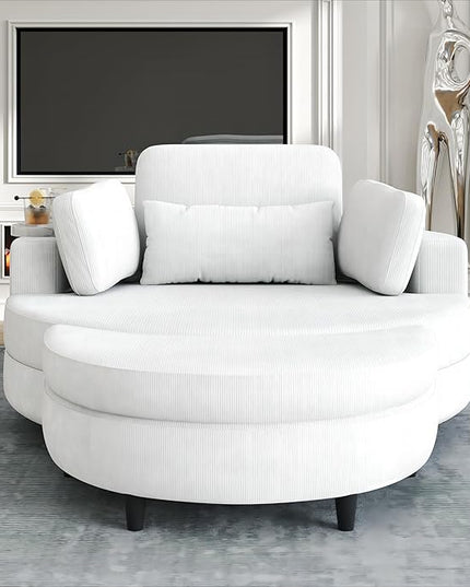 NicBex Sectional Couch Sofa with Storage Ottoman Modern Round Cloud Couch for Living Room Furniture with Throw Pillows and Waist Pillow, Modular Sofa for Living Room, Bedroom, Apartment, 51.2"L,Beige - LeafyLoom