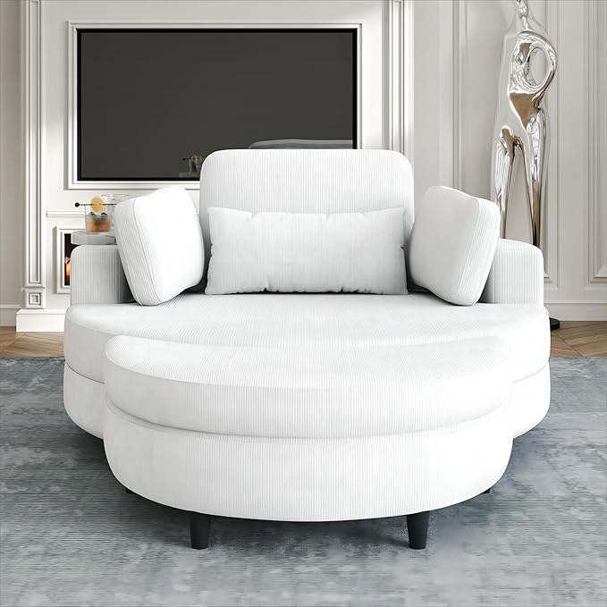 NicBex Sectional Couch Sofa with Storage Ottoman Modern Round Cloud Couch for Living Room Furniture with Throw Pillows and Waist Pillow, Modular Sofa for Living Room, Bedroom, Apartment, 51.2"L,Beige - LeafyLoom