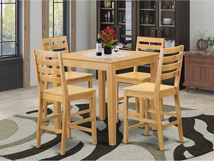 East West Furniture PBCF5-OAK-W 5 Piece Counter Height Pub Set Includes a Square Table and 4 Kitchen Dining Chairs, 36x36 Inch - LeafyLoom