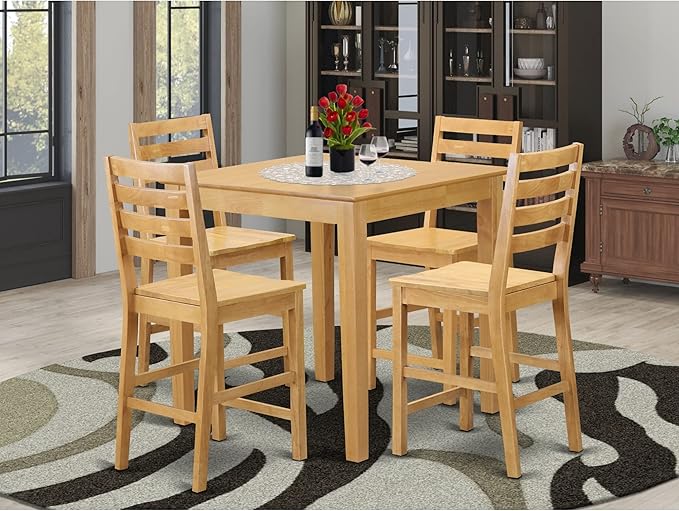 East West Furniture PBCF5-OAK-W 5 Piece Counter Height Pub Set Includes a Square Table and 4 Kitchen Dining Chairs, 36x36 Inch - LeafyLoom