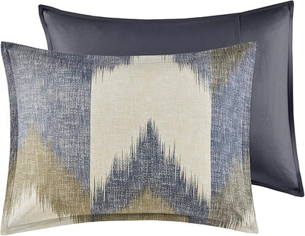 INK+IVY Queen Size Comforter Set, Cozy Cotton Comforter, All Season, Lightweight Comforter Queen Bed Set with 2 Matching Shams, Modern Cabin Lodge Ikat Chevron Design, Navy Full/Queen 3 Piece - LeafyLoom