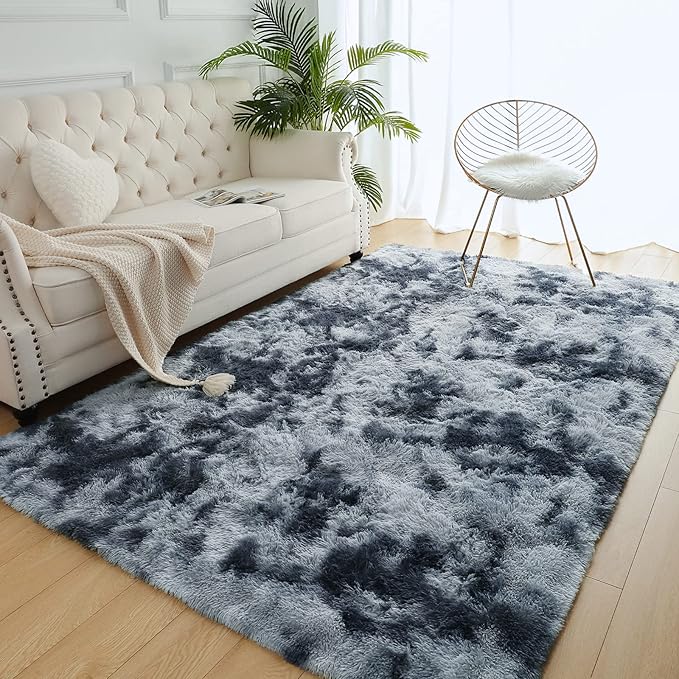 AROGAN Soft Rainbow Area Rugs for Girls Room, Fluffy Girls Bedroom Rugs, Princess Rug, Cute Colorful Carpet for Kids Teens Nursery Toddler (Blue-Grey, 4×6 Feet) - LeafyLoom
