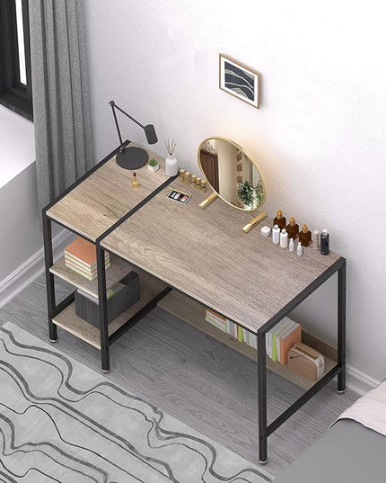 Computer Desk - 47” Gaming Desk, Home Office Desk with Storage, Small Desk with Monitor Stand, Writing Desk for 2 Monitors, Adjustable Storage Space, Modern Design Corner Table - LeafyLoom