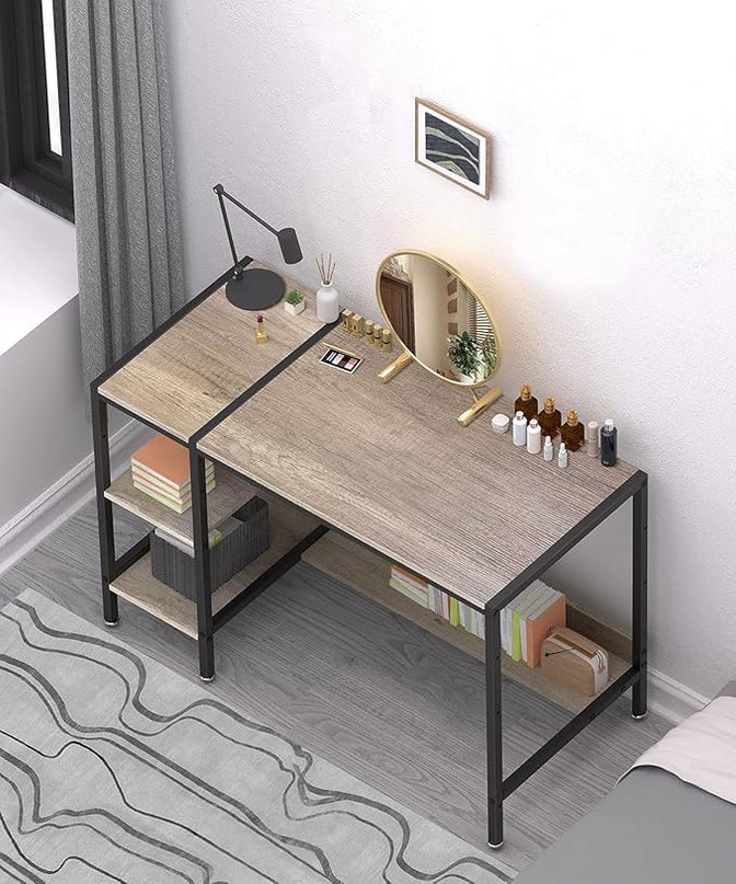 Computer Desk - 47” Gaming Desk, Home Office Desk with Storage, Small Desk with Monitor Stand, Writing Desk for 2 Monitors, Adjustable Storage Space, Modern Design Corner Table - LeafyLoom