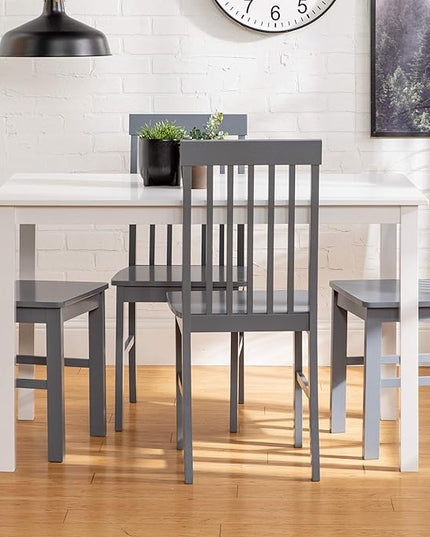 Walker Edison 4 Person Modern Farmhouse Wood Small Dining Table Dining Room Kitchen Table Set 4 Chairs Set, 48 Inch, White and Grey - LeafyLoom