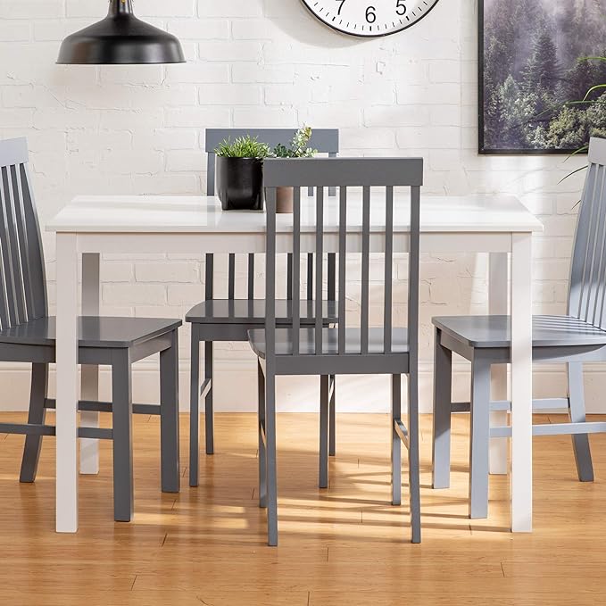 Walker Edison 4 Person Modern Farmhouse Wood Small Dining Table Dining Room Kitchen Table Set 4 Chairs Set, 48 Inch, White and Grey - LeafyLoom