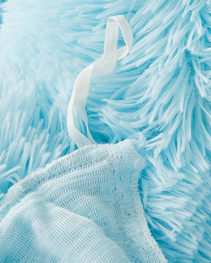 Fluffy Blue Comforter Cover Set Queen - Ultra Soft Plush Blue Bedding Sets 3 Pieces (1 Faux Fur Duvet Cover + 2 Faux Fur Pillow case) Blue Bed Set Queen (Blue, Queen) - LeafyLoom