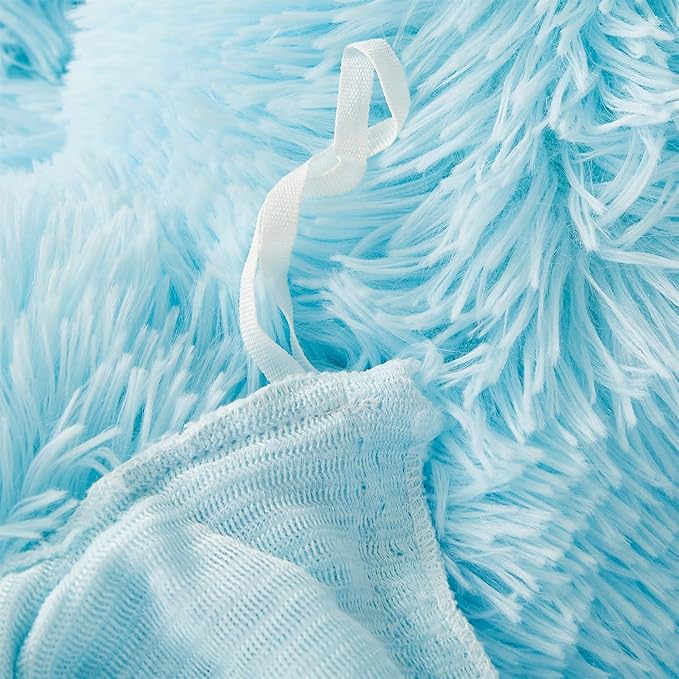 Fluffy Blue Comforter Cover Set Queen - Ultra Soft Plush Blue Bedding Sets 3 Pieces (1 Faux Fur Duvet Cover + 2 Faux Fur Pillow case) Blue Bed Set Queen (Blue, Queen) - LeafyLoom