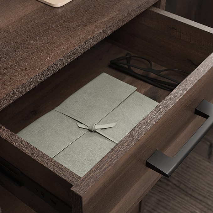 Sauder North Avenue Pedestal Home Office Desk, L: 41.97" x W: 18.50" x H: 28.15", Smoked Oak Finish - LeafyLoom