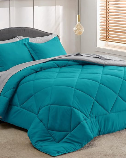 Bedsure Teal Twin Comforter Set - 5 Pieces Reversible Twin Bed in a Bag, Extra Long Twin Bed Set with Comforters, Sheets, Pillowcase & Sham, Twin Bedding Sets for College - LeafyLoom