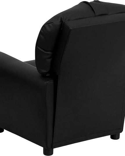 Flash Furniture Chandler LeatherSoft Kids Recliner with Cup Holder and Safety Recline, Contemporary Reclining Chair for Kids, Supports up to 90 lbs., Black - LeafyLoom