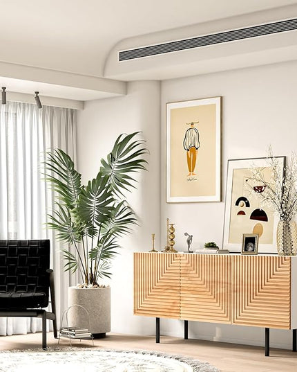 roomfitters Mid Century Modern TV Stand for TVs up to 65", Boho Sideboard Buffet Cabinet Credenza, Media Console Entertainment Center for Living Room, Poplar Wood Print Carved and Geometric Design - LeafyLoom