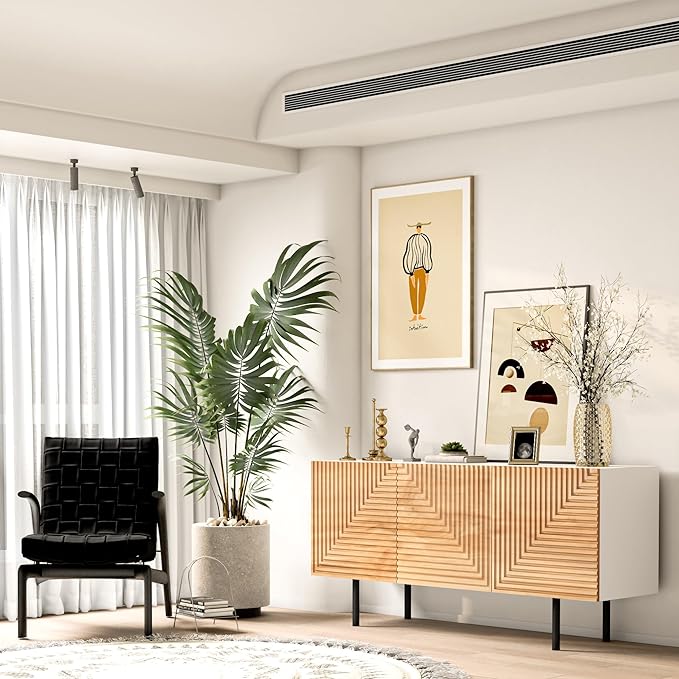 roomfitters Mid Century Modern TV Stand for TVs up to 65", Boho Sideboard Buffet Cabinet Credenza, Media Console Entertainment Center for Living Room, Poplar Wood Print Carved and Geometric Design - LeafyLoom