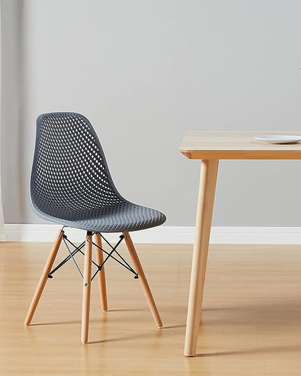 CangLong Dining Mid Century Modern Hollow Back Design Plastic Shell Armless Side Chair with Beech Wood Legs, Set of 1, Grey - LeafyLoom