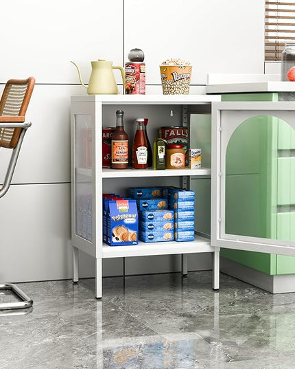 Buffet Storage Cabinet, Metal Sideboard Cabinet with Glass Doors, Coffee Bar Cabinet with an Adjustable Shelf, Suitable for Kitchens, Living Room and Coffee Shops, Assembly Required - LeafyLoom