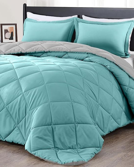 downluxe Twin Comforter Set - Turquoise and Grey Twin Comforter, Soft Bedding Sets for All Seasons -2 Pieces - 1 Comforter (66"x92") and 1 Pillow Sham(20"x26") - LeafyLoom