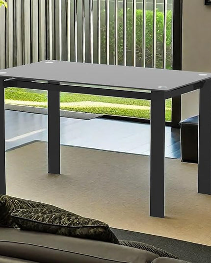 NicBex Dining Table Contemporary Kitchen Table Farmhouse Rustic Tempered Glass Black Dining Table, Simple Rectangular Metal Table Legs Living Room Kitchen Table, Easy Assembly, Black - LeafyLoom