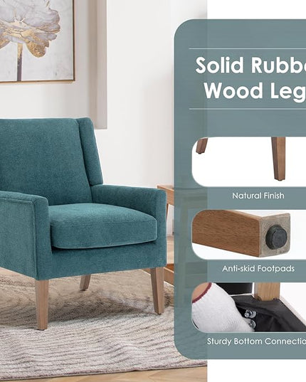 COLAMY Modern Wingback Living Room Chair, Upholstered Fabric Accent Armchair, Single Sofa chair with Lounge Seat and Wood Legs for Bedroom/Office/Reading Spaces, Teal - LeafyLoom