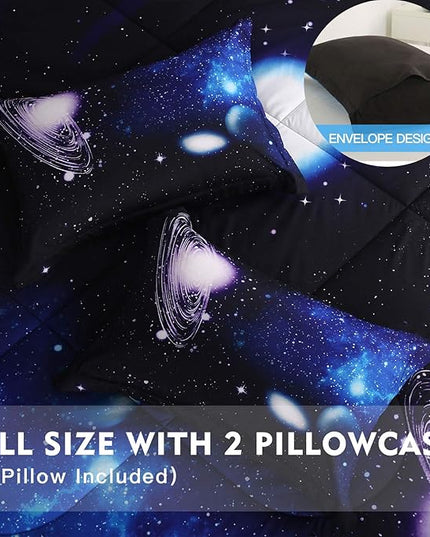 Litanika 3D Galaxy Comforter Full(79x90lnch), 3 Pieces(1 Galaxy Comforter, 2 Pillowcases) Universe Outer Space Bedding Set, Microfiber Comforter Set for Kid Boy Girl Teen - LeafyLoom