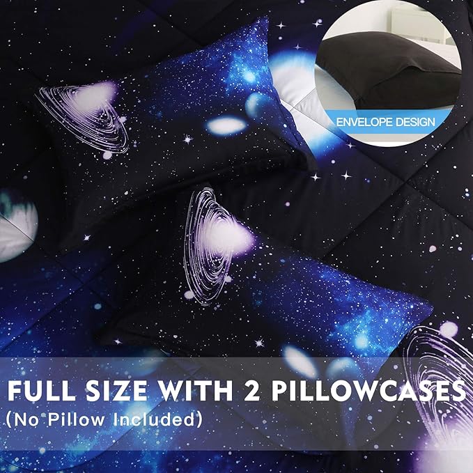 Litanika 3D Galaxy Comforter Full(79x90lnch), 3 Pieces(1 Galaxy Comforter, 2 Pillowcases) Universe Outer Space Bedding Set, Microfiber Comforter Set for Kid Boy Girl Teen - LeafyLoom