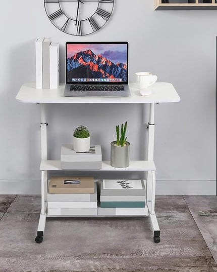 Height Adjustable Home Office Desk Movable Convenient Desk Small Spaces Computer Table Bedside Storage Desk Portable Desk Living Room Sofa Furniture Fashion Desk Size 15.7 * 31.5 Inch Pure White - LeafyLoom