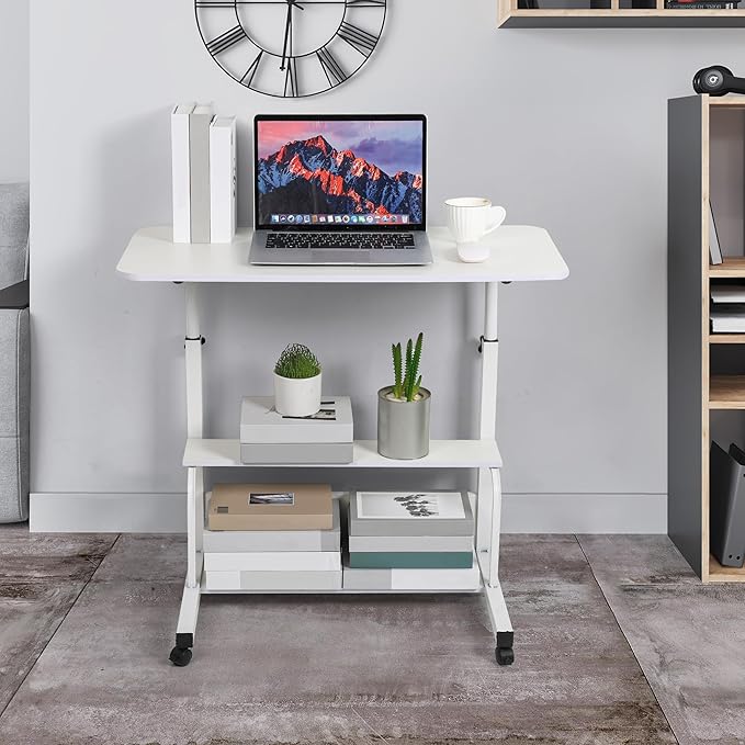 Height Adjustable Home Office Desk Movable Convenient Desk Small Spaces Computer Table Bedside Storage Desk Portable Desk Living Room Sofa Furniture Fashion Desk Size 15.7 * 31.5 Inch Pure White - LeafyLoom