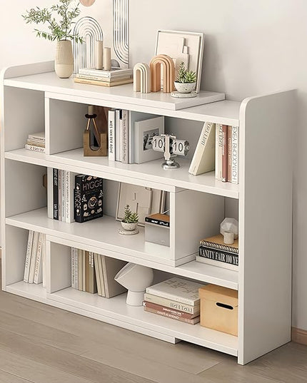 4-Tier Wooden Bookshelf, Expandable 25-47 inch Wide Bookcase, Modern Freestanding Bookcas for Small Space or Corner (White) - LeafyLoom