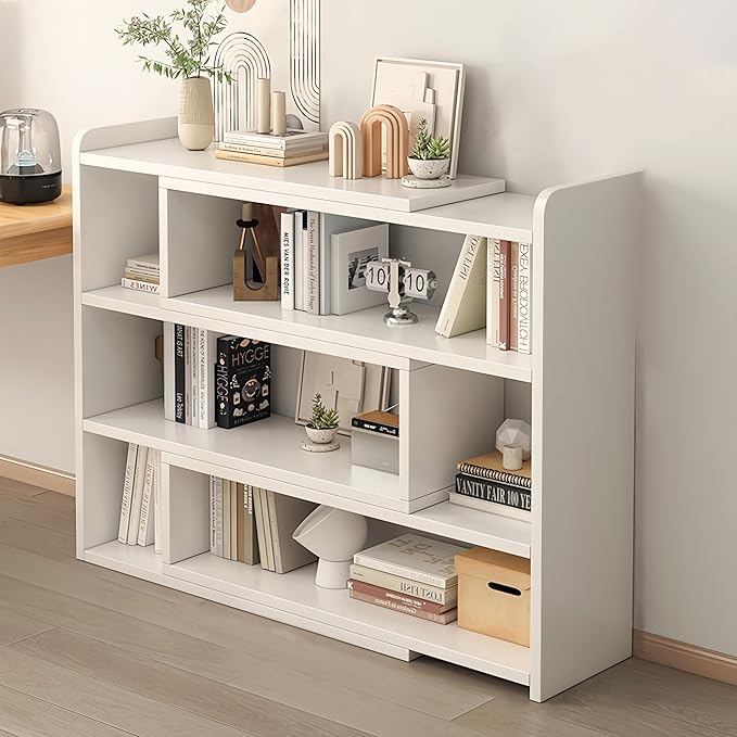4-Tier Wooden Bookshelf, Expandable 25-47 inch Wide Bookcase, Modern Freestanding Bookcas for Small Space or Corner (White) - LeafyLoom