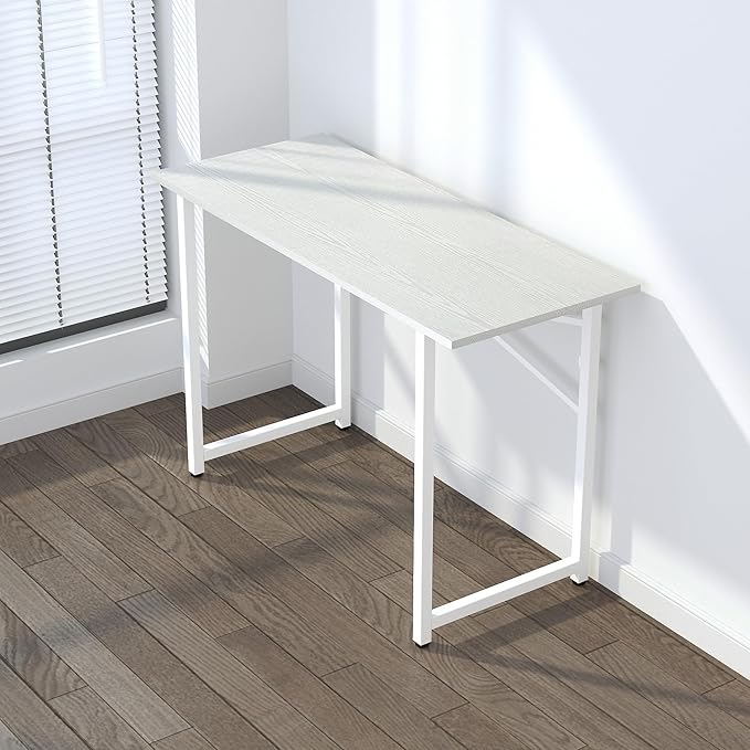 Folding Desk 47 inch No Assembly Required Home Office Table, Writing Gaming Computer Camping Desk, White - LeafyLoom