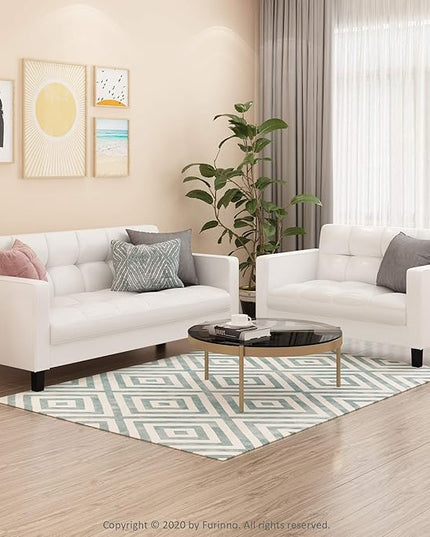 Furinno Brive Contemporary Tufted Faux Leather 3-Seater Sofa Couch for Living Room, White Faux Leather - LeafyLoom