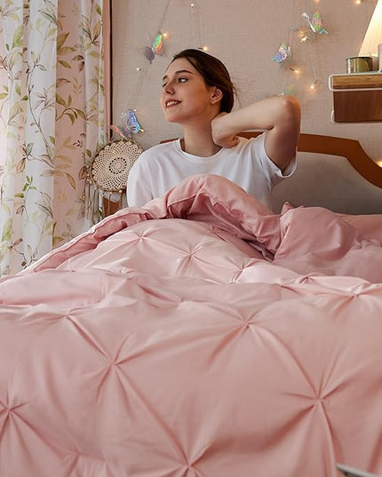 Bedsure Twin XL Comforter Set for Girls - Extra Long 5 Pieces Dorm Bedding Sets, Pinch Pleat Pink Bed in a Bag with Comforter, Sheets, Pillowcase & Sham - LeafyLoom