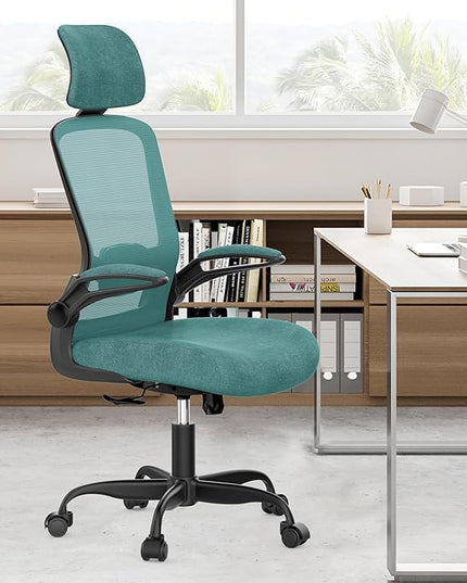 Home Office Chair, Ergonomic Desk Chair with Adjustable Lumbar Support, High Back Computer Chair- Adjustable Headrest with Flip-Up Arms, Swivel Task Chair for Home Office (Jungle) - LeafyLoom