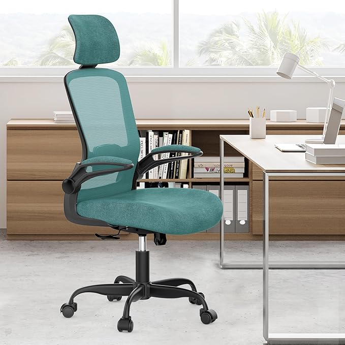Home Office Chair, Ergonomic Desk Chair with Adjustable Lumbar Support, High Back Computer Chair- Adjustable Headrest with Flip-Up Arms, Swivel Task Chair for Home Office (Jungle) - LeafyLoom