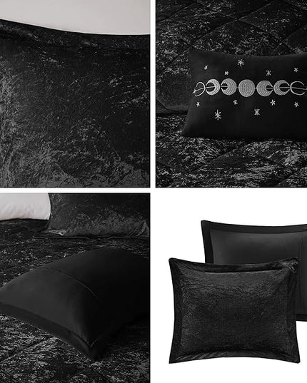 Intelligent Design Twin Comforter Set, Velvet Comforter Set , Luxury Diamond Quilting Comforter Set, Fluffy Comforter Bed Set with Decorative Pillowand 1 Sham, 3 Piece Black, Twin/Twin XL - LeafyLoom