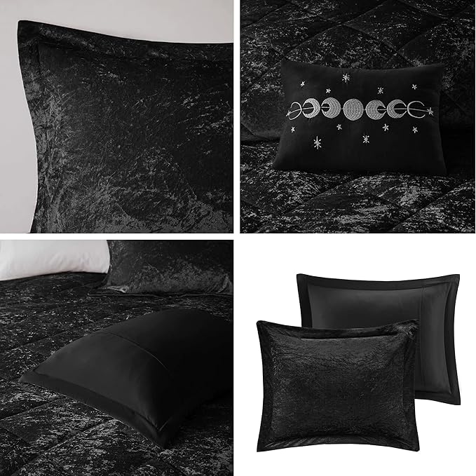 Intelligent Design Twin Comforter Set, Velvet Comforter Set , Luxury Diamond Quilting Comforter Set, Fluffy Comforter Bed Set with Decorative Pillowand 1 Sham, 3 Piece Black, Twin/Twin XL - LeafyLoom