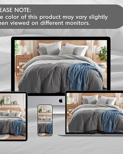 Grey Twin Comforter Set - Modern Soft Farmhouse Bedding for Teen Boys, Kids Colorblock Pattern Bed Sets for All Season, 2 Pieces includes 1 Comforter, 1 Sham (66"x 90") - LeafyLoom