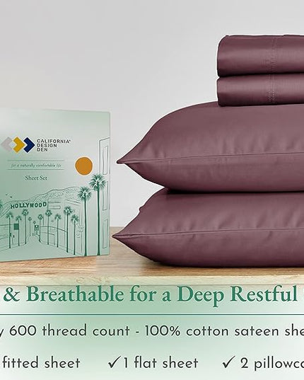 California Design Den King Bedsheet Set 100% Cotton, 600 Thread Count Deep Pocket, Snug Fit, Soft & Crisp Cooling Hotel-Quality Sheets for King Size Bed, Sateen Weave Set (King, Pastel Rose) - LeafyLoom