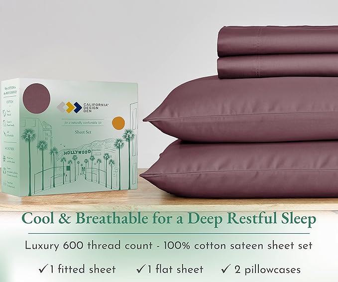 California Design Den King Bedsheet Set 100% Cotton, 600 Thread Count Deep Pocket, Snug Fit, Soft & Crisp Cooling Hotel-Quality Sheets for King Size Bed, Sateen Weave Set (King, Pastel Rose) - LeafyLoom